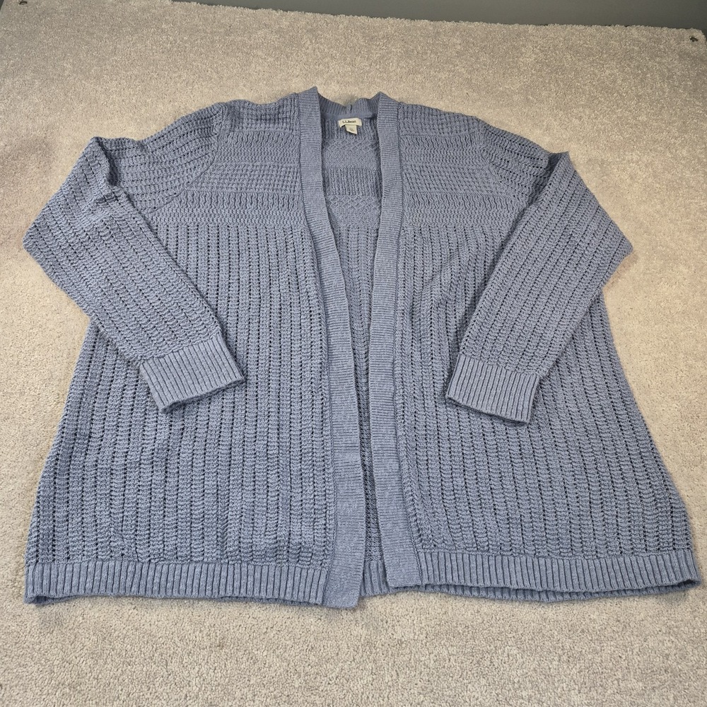 L.L.Bean Blue Rib Chunky Knit Open Front Cardigan Sweater Women's 3x